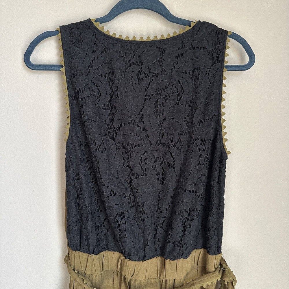 Anthropologie Leifsdottier Olive Green Jumpsuit Sani Lace Belted Waiste Size 8 - Picture 7 of 15